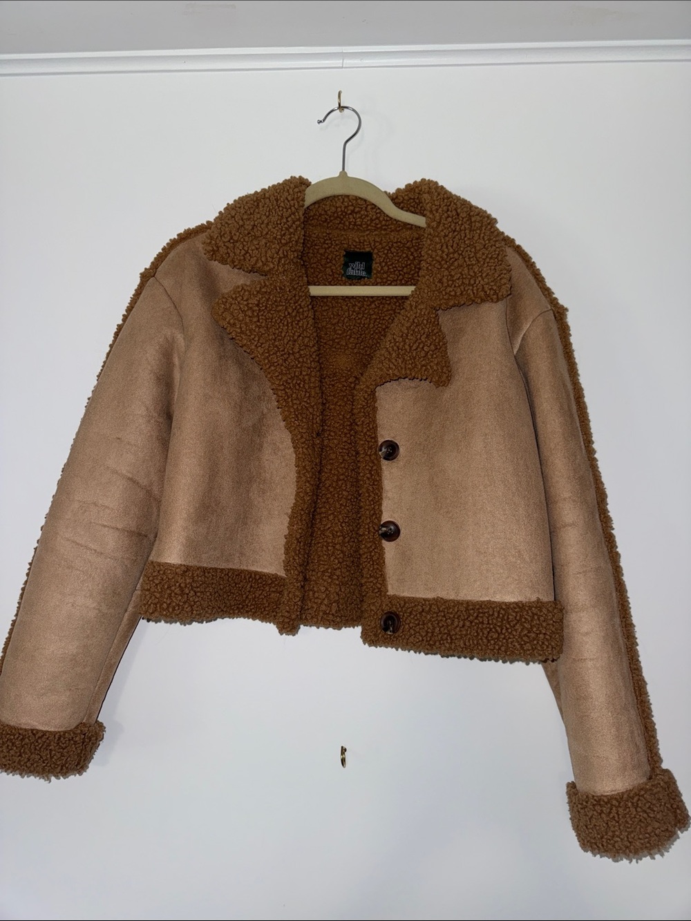 wild fable Cropped Teddy Sherpa Jacket in Brown